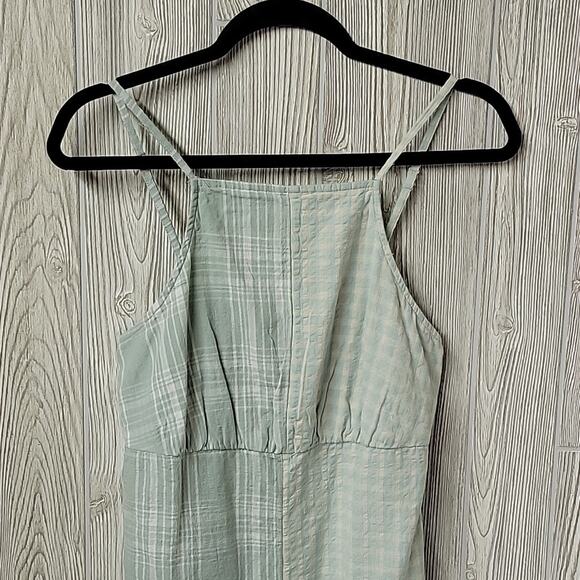 American Eagle Outfitters Green Seersucker Patchwork Mini Dress Womens M NWT - Picture 2 of 12
